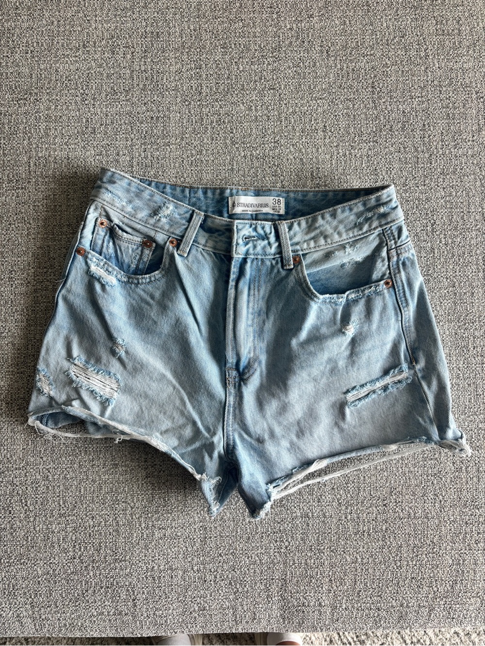 stradivarius Light Blue Distressed High-Rise Denim Shorts